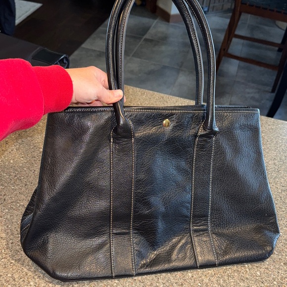 J McLaughlin black leather tote satchel purse - Picture 1 of 3